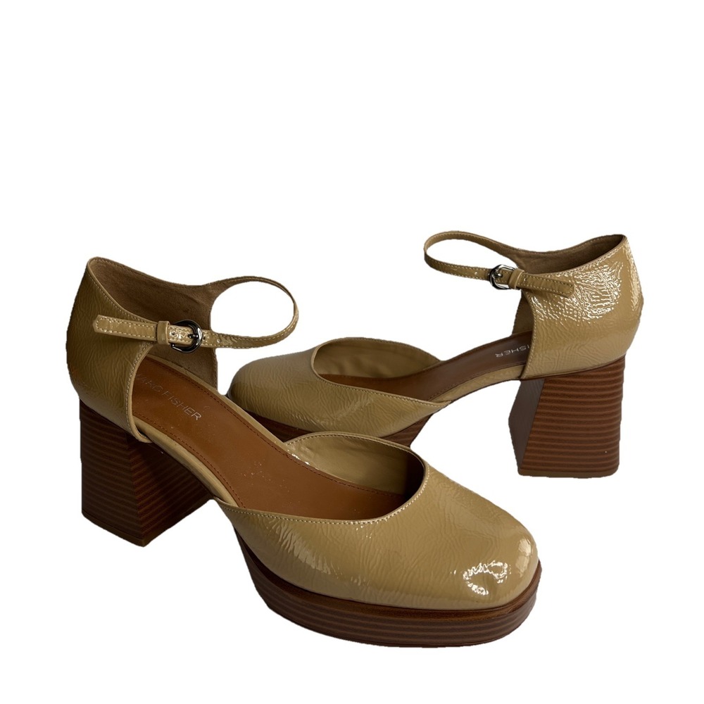 Marc Fisher Daffy Pump Camel Tan Platform Chunky Heel Squareโ Toe Size 9.5M